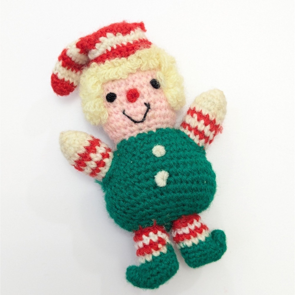 Vintage Crochet Elf Doll Plush Handmade Handcrafted Christmas 4" Figure